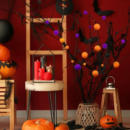 Vista 3 de Tegeme 1200 bolas de pompones para manualidades, decoración de guirnaldas de oficina en casa (negro, naranja, morado)