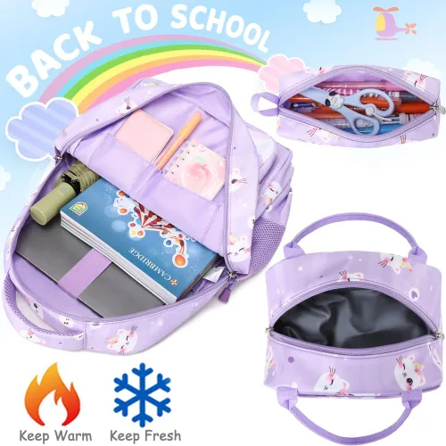 Vista 25 de Juego de mochila para niñas y adolescentes, mochila escolar para niños con bolsa para el almuerzo, estuche para lápices, mochilas escolares