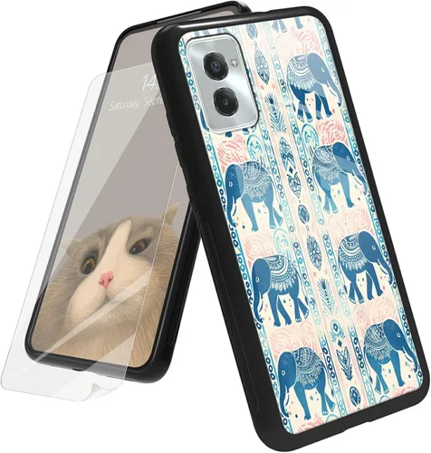 Vista 109 de Funda para Motorola Moto G Play 4G 2024 con protector de pantalla, parte trasera de vidrio templado + funda de silicona suave TPU absorción