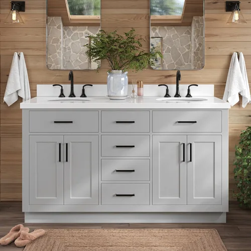 Vista 61 de ARIEL Hepburn - Tocador de baño de 30 pulgadas con fregadero, madera maciza, encimera y protector contra salpicaduras de cuarzo blanco puro de 1.5