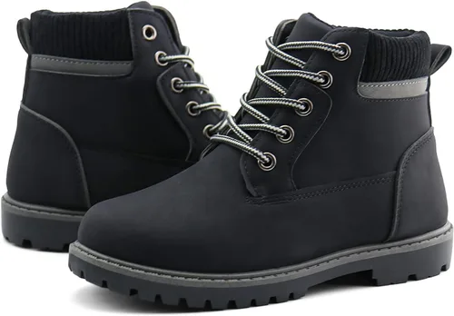 Vista 5 de JABASIC Botas de tobillo para niños y niñas, con cordones, cómodas botas de trabajo al aire libre