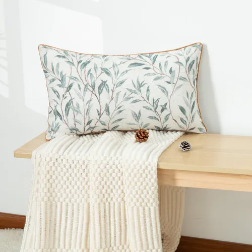 Vista 50 de VOGOL - Funda de almohada texturizada de lino, 18 x 18 pulgadas, estilo granja, para sofá, cama y habitación, con diseño de pájaros y hojas beige