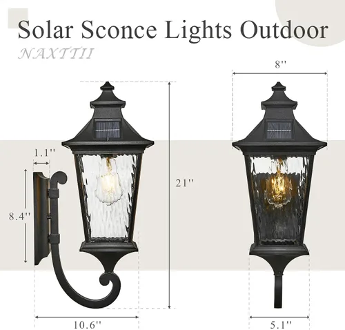 Vista 5 de Apliques solares impermeables para exteriores con control remoto de 20.9 pulgadas de altura, luces solares de pared de gran tamaño con vidrio