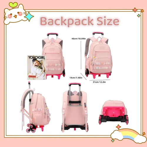 Vista 2 de Mochila con ruedas para niñas, mochila con ruedas para niños, mochila escolar con 6 ruedas