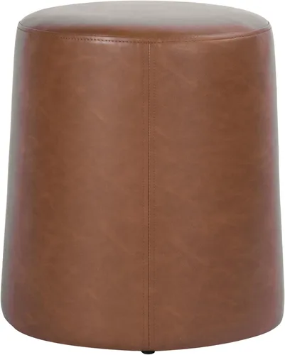 Vista 13 de HomePop Otomana redonda tapizada de piel sintética (sin tapa, solo asiento) HomePop Decoración para el hogar Pouf redondo para reposapiés – Piel