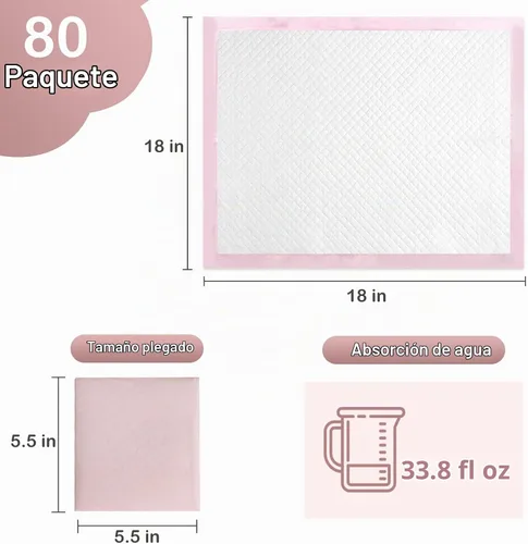 Vista 6 de 80 unidades de almohadillas desechables para cambiar pañales de bebé, 45.72 cm x 45.72 cm rosa – súper absorbentes, a prueba de fugas, de secado