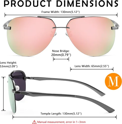 Vista 6 de FEISEDY Gafas de sol polarizadas de aviador para hombres y mujeres, visión nocturna, aviadores, reducen el deslumbramiento, B2294, Sin montura rosa