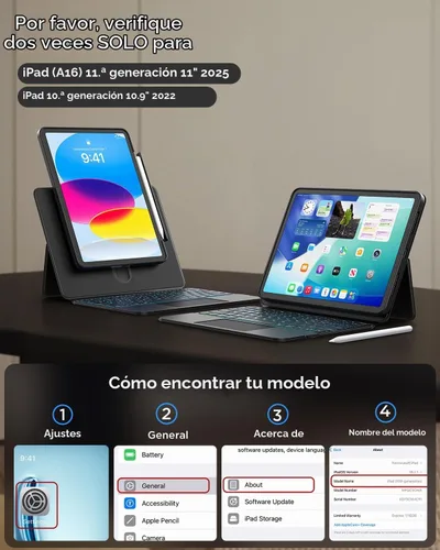 Vista 3 de Funda transparente con teclado para iPad A16 de 11ª/10ª generación Negro