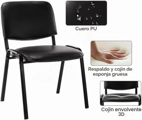 Vista 7 de Shunzhi - Juego de 5 sillas apilables para invitados de oficina y recepción Negro