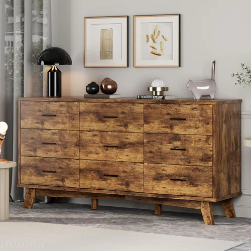 Vista 13 de Xixini Cómoda para dormitorio, cómoda moderna de 6 cajones con base resistente en forma de X, organizador de almacenamiento de ropa doble de madera