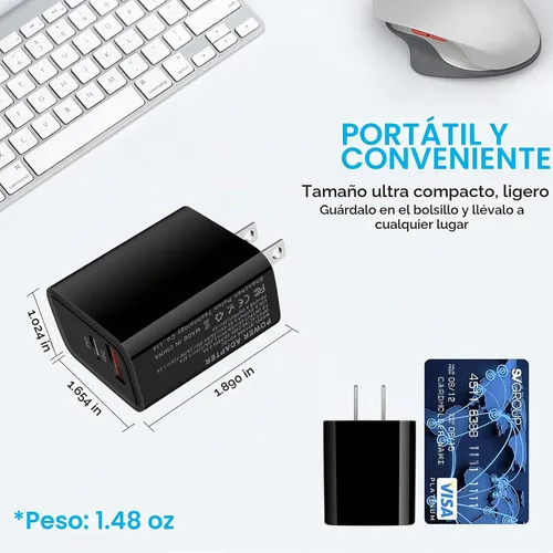 Vista 7 de Bloque de cargador USB C, cargador de pared PD de doble puerto de 20 W para Negro