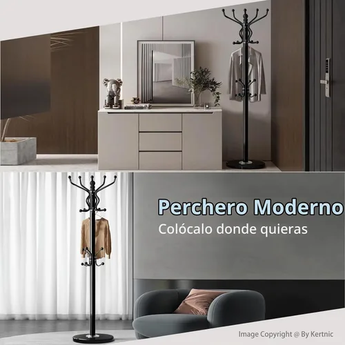Vista 5 de Kertnic Perchero independiente con 18 ganchos y base de mármol - Soporte de árbol de pasillo de metal resistente para entrada, sombreros, abrigos 18