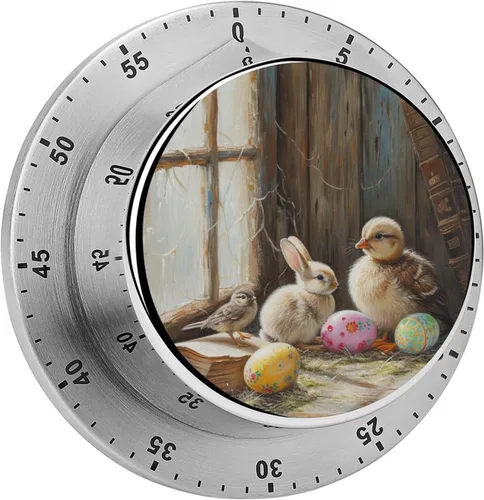 Vista 23 de Watercolor Easter Day Kitchen Timers for Cooking Cartoon Bunny Chef Cooking Timer Clock with Loud Alarm No Batteries Required Mechanical Desk Timer