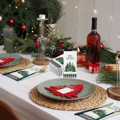 Vista 5 de 100 Piezas Servilletas de Navidad a Granel Navideñas Toallas de Mano de Papel Desechables para Invitados Servilletas de Cóctel con Árbol de Navidad