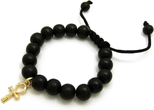 Vista 2 de Clave de la vida de Egipto Ankh Charm Ajustable 12mm Pulsera de abalorio