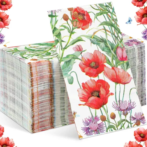 Vista 9 de 150 servilletas florales de Navidad de 3 capas desechables de papel para invitados, servilletas para baño, Navidad, vacaciones, boda, aniversario