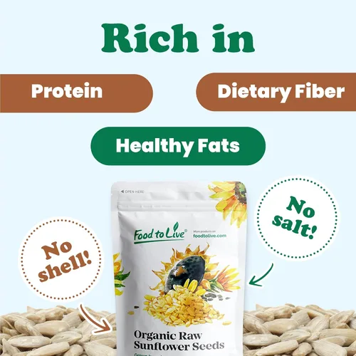 Vista 5 de Food to Live - Semillas de girasol orgánicas, 1 libra - Sin cáscara, crudas, sin OMG, granos secos, sin sal, kosher, vegano, Keto, Paleo, Sirtfood
