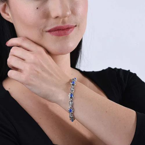 Vista 3 de American West Sterling Silver Women's Link Bracelet Choice of Gemstone Size Small Medium Large
