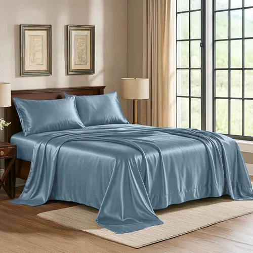 Vista 40 de Pure Bedding Sábanas de satén de lujo para cama individual de hotel, juego de sábanas de microfibra extra suave de 1800, resistente a las arrugas, a