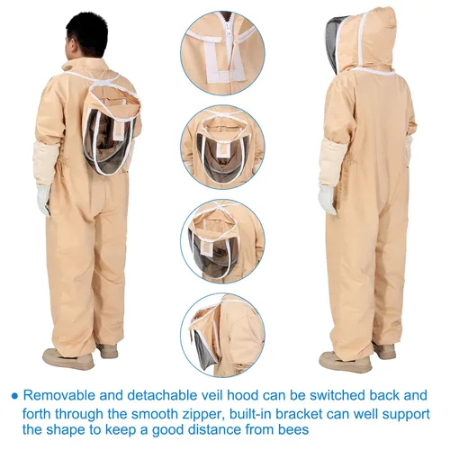 Vista 3 de HARFINGTON Traje de abeja para hombres y mujeres, L trajes de apicultura con guante y velo capucha, trajes de abeja para hombres, a prueba de patio