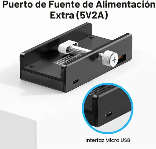 Vista 3 de ORICO Hub USB 3.0, Abrazadera de Hub USB, Divisor USB de Aluminio de 4 Puertos con Puerto de Fuente de Alimentación Adicional y Cable de Datos USB