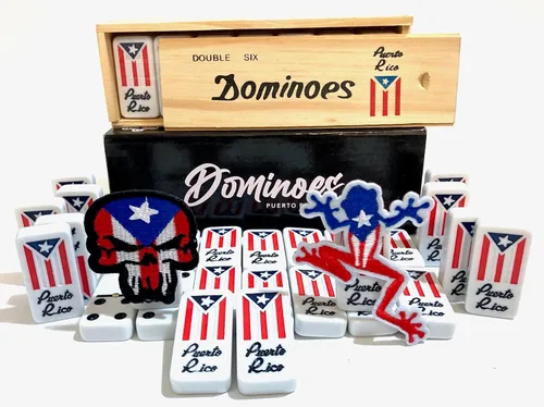 Vista 6 de Juego de dominó Puerto Rico para adultos, regalo doble de seis Dominó puertorriqueño, estilo boricua viene con bandera de relaciones públicas