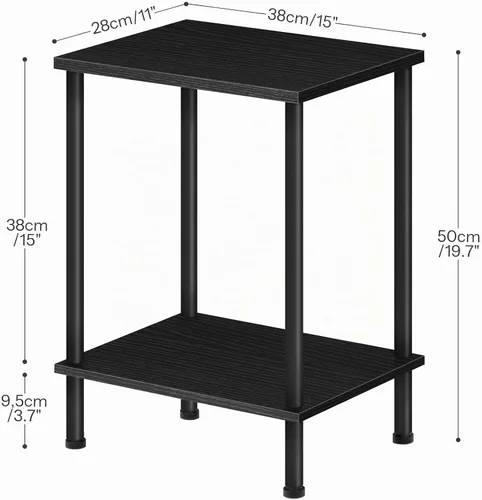 Vista 3 de HOOBRO Mesa auxiliar, mesa auxiliar pequeña, mesita de noche con estantes de almacenamiento de 2 capas, mesa de sofá para espacios pequeños, sala