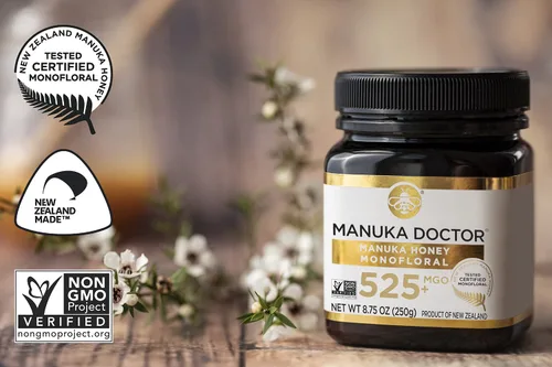 Vista 7 de MANUKA DOCTOR - Paquete monofloral de miel de Manuka UMF8/MGO 182+ SQUEEZY y MGO 525+, miel de Nueva Zelanda 100% pura. Certificado. Garantizado.