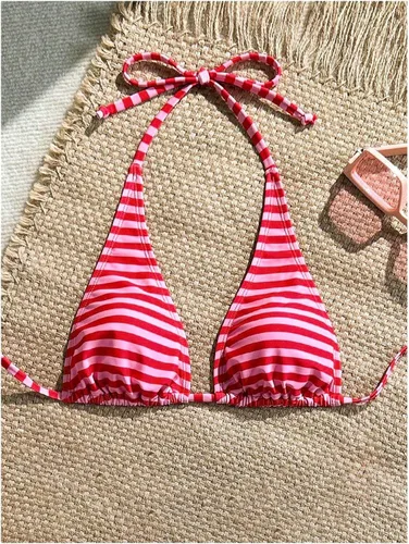 Vista 2 de Milumia - Top de bikini triangular con lunares para mujer, con tiras de cuello halter, traje de baño Varios
