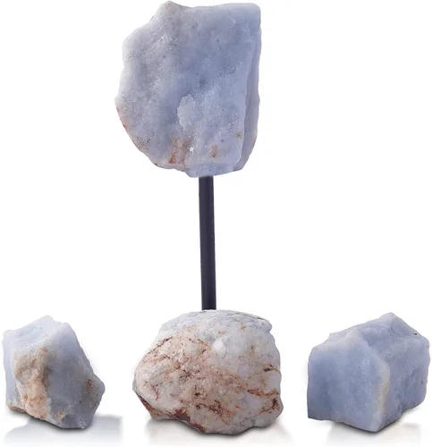 Vista 9 de Juego de 5 regalos de cristal de horóscopo de acuario, signo del zodiaco, angelita y piedras ásperas naturales con chip de protección de shungita