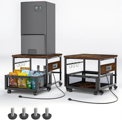 Vista 10 de Mini soporte para refrigerador de 21 x 21 pulgadas con almacenamiento, mini mesa de refrigerador resistente con 4 ruedas bloqueables para cafetería