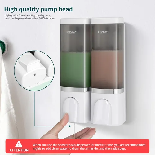 Vista 5 de Dispensador de jabón de ducha 2 en 1, 2 dispensadores de champú y acondicionador de 16.9 fl oz, dispensador de ducha montado en la pared, 2 cámaras