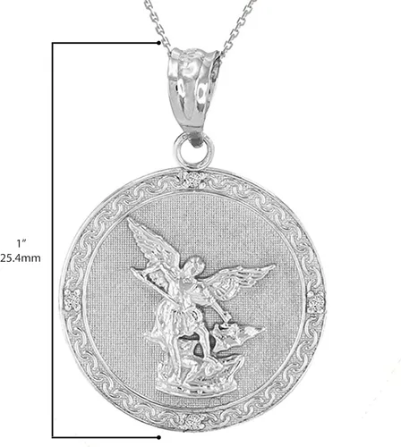 Vista 4 de Colgante de plata de ley 925 con circonita cúbica de San Miguel Arcángel, longitud a elección