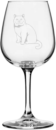 Vista 186 de Copa de vino de 12.75 onzas con temática de gato abisinio grabada para todo uso