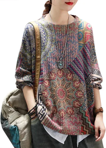 Vista 12 de YESNO Suéter de Navidad para mujer, estampado gráfico, suéteres de gran tamaño, casuales, sueltos, de punto, S01 Floral 064