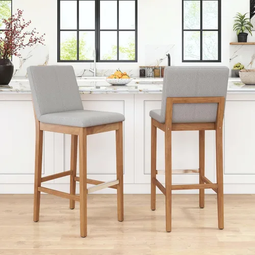 Vista 26 de chairus Juego de 2 taburetes de bar modernos de altura de mostrador de 26 pulgadas, taburetes tapizados de lino con respaldo y reposapiés de metal