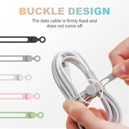 Vista 3 de Organizador de cables de datos, bridas de silicona actualizadas 2026, organizador de cables reutilizable, cable elástico multiusos para agrupar 12