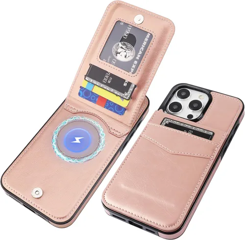 Vista 14 de KIHUWEY Compatible con iPhone 15 Pro Max Funda Billetera con Soporte para Tarjeta de Crédito, Tapa de Cuero Premium con Cierre Magnético y Soporte