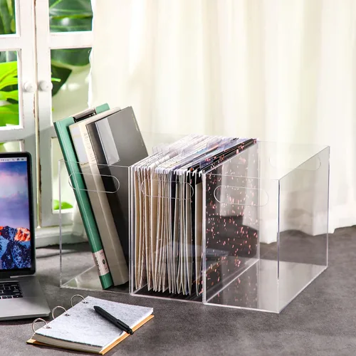 Vista 2 de Thenshop Organizador de archivos acrílicos de 3 piezas, caja de archivos de acrílico para escritorio con asa, carpeta para colgar, caja de archivo