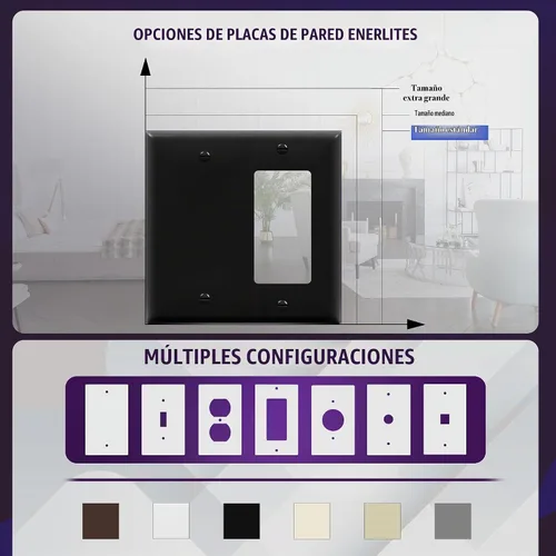 Vista 5 de ENERLITES Combination Decorator - Placa de pared basculante y salida en blanco, tamaño estándar, cubierta de interruptor de luz de 2 cuadras, 4.50 x