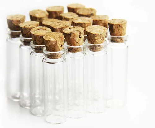 Vista 2 de Botellas/tarros pequeños de vidrio transparente de 0.0 fl oz con tapones de corchos para artes y manualidades, proyectos, decoración, recuerdos