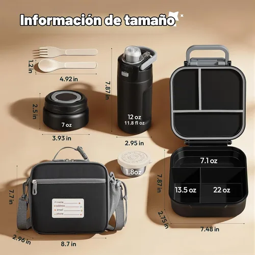 Vista 2 de Itslife Caja Bento para niños, contenedor de comida aislado, lonchera para niños, termo de 7 onzas para comida caliente, botella de agua térmica