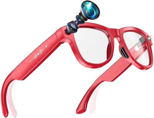 Vista 9 de Gafas inteligentes con cámara 4K, traducción AI de 139 lúmenes, reconocimiento de objetos ChatGPT, audio de oído abierto y llamadas BT, lentes Negro