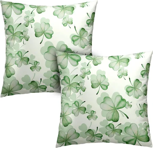 Vista 62 de Juego de 2 fundas de almohada abstractas bohemias de 16 x 16 pulgadas, modernas fundas de almohada de mediados de siglo, diseño de hojas verdes