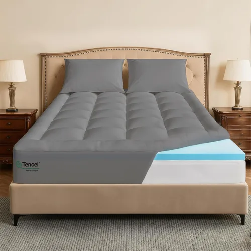 Vista 9 de Cubrecolchón de espuma viscoelástica de 4 pulgadas, soporte medio de doble capa de espuma viscoelástica de gel de 2 pulgadas y colchón de 2 pulgadas