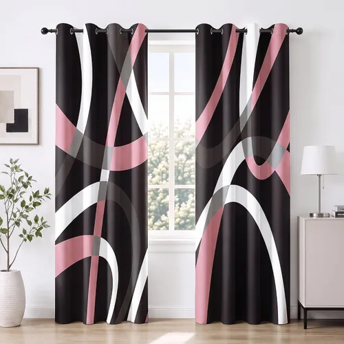 Vista 12 de weesire Cortinas opacas modernas para dormitorio, sala de estar, 2 paneles, 100% opacas, cortinas con patrón circular blanco y negro, cortinas