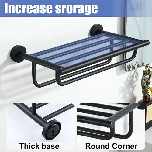 Vista 6 de Alise Toallero para lavabo de baño, toallero con barras de toalla dobles para montaje en pared, colgador de toallas de acero inoxidable SUS 304