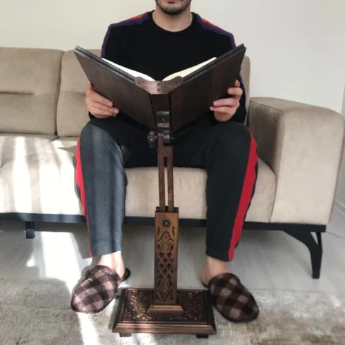 Vista 6 de Soporte ajustable para libros de madera tallada Corán, Biblia, atril de Torá Diccionario, Soporte para libro de cocina