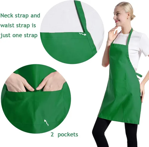 Vista 3 de Total de 15 delantales con peto de colores lisos mixtos a granel para mujeres, hombres y adultos, con 2 bolsillos frontales, para cocinar, pintar