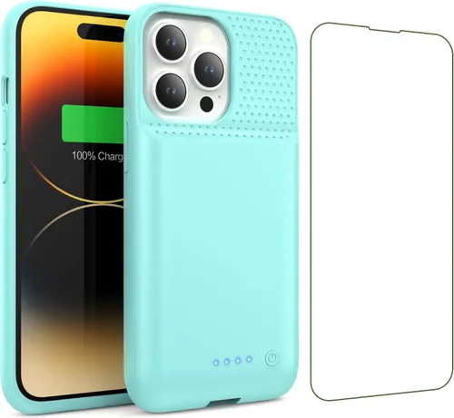 Vista 12 de Funda de batería para iPhone 13/13Pro/14,7500 mAh, funda protectora ultradelgada, funda de carga de batería expandible portátil recargable Negro